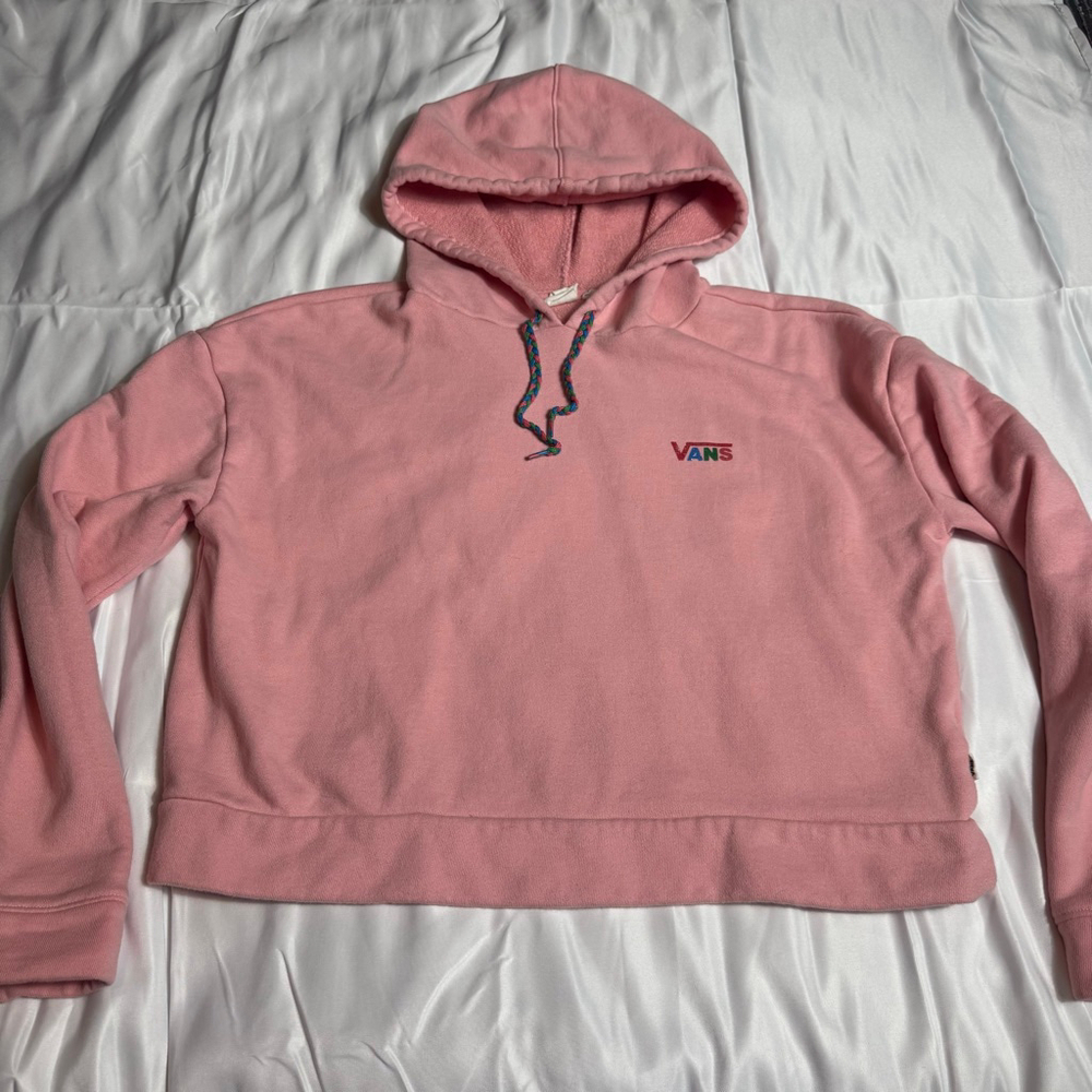 Women's Vans Pink Cropped Hoodie XS with Braided Drawstring - Picture 2 of 7